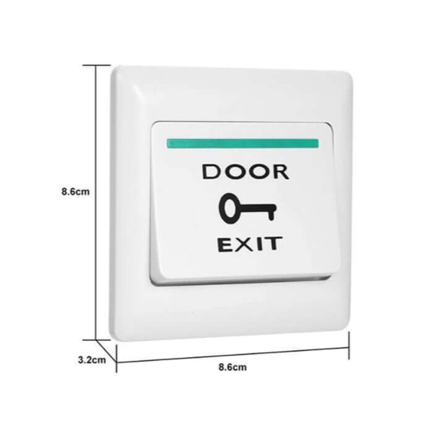 E6 Door Exit Button for access systems, featuring automatic restoration and clear exit indication, dimensions 8.6x8.6 cm.