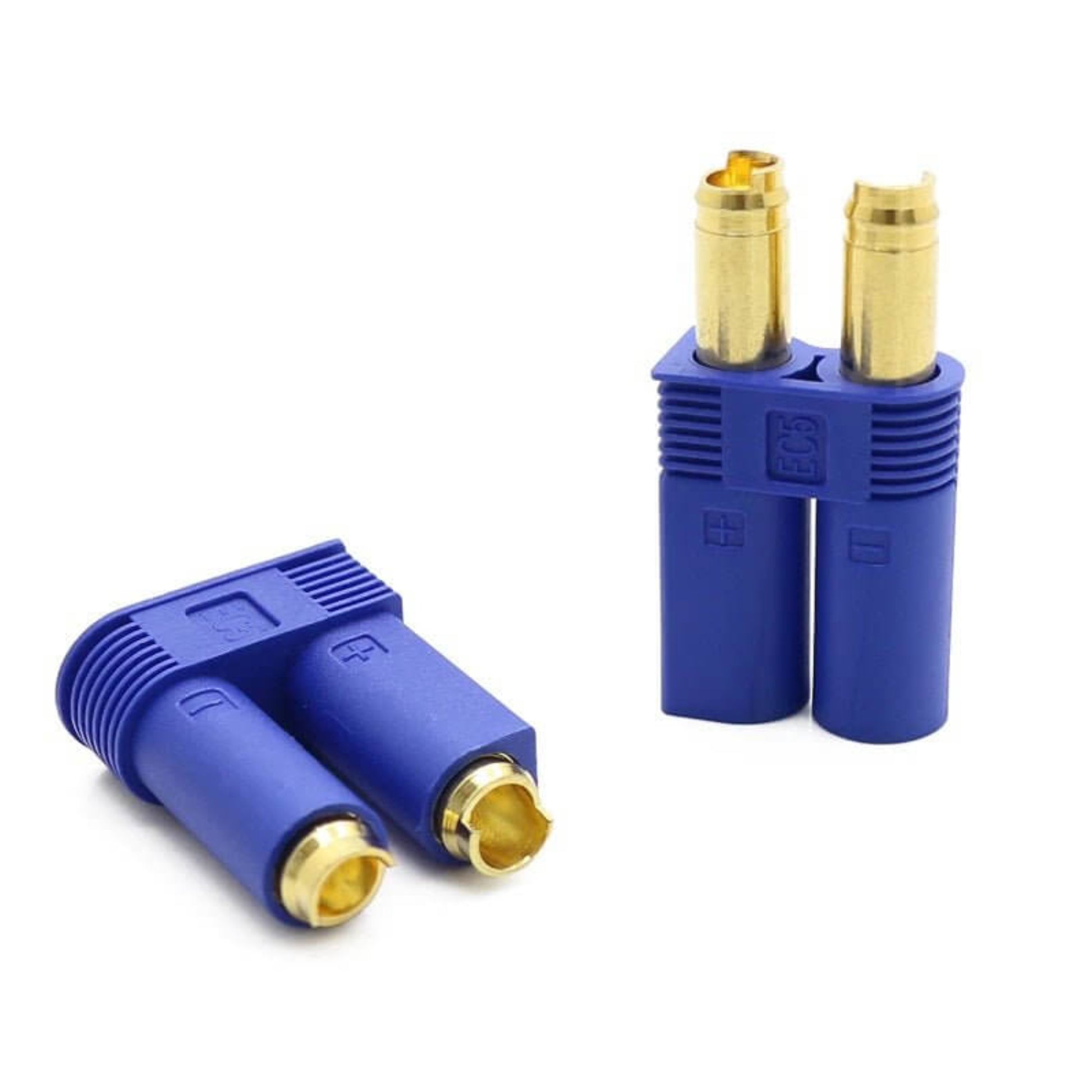 EC5 Male/Female Connector for RC LiPo batteries, featuring ergonomic design and protected against shorting.