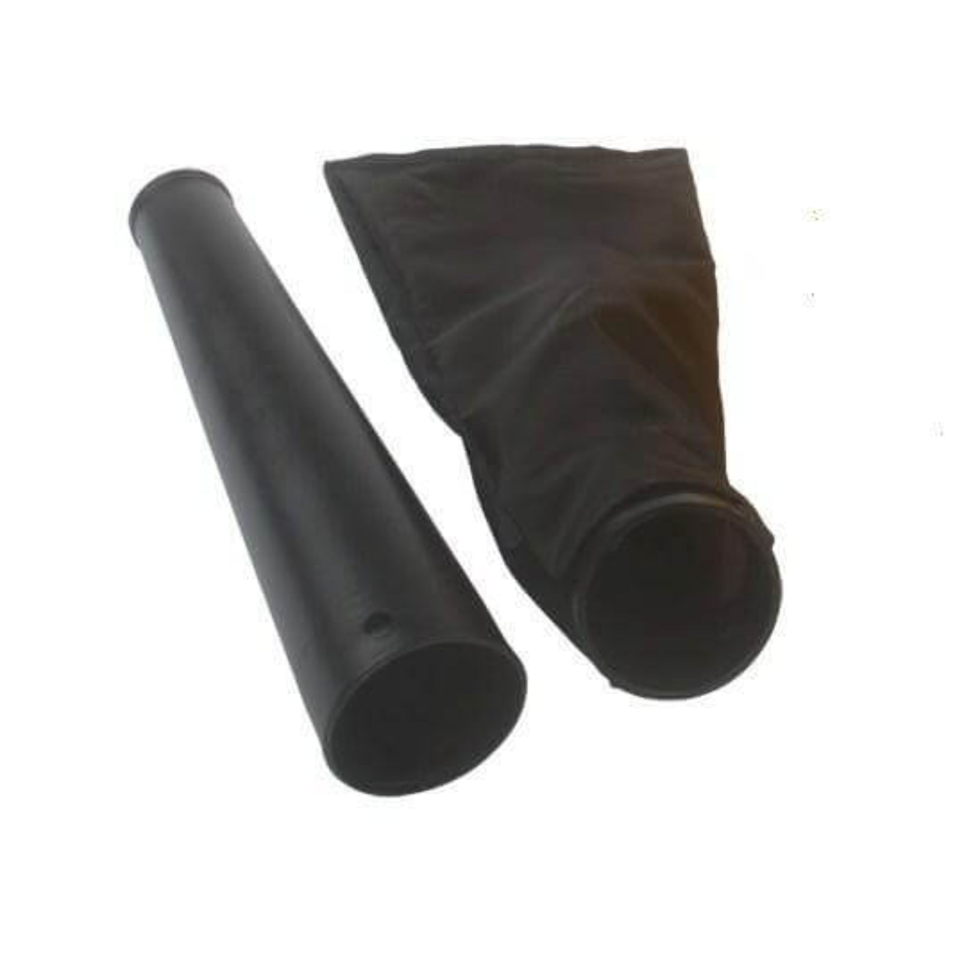 Black air blower nozzle and dust bag for efficient cleaning and debris collection.