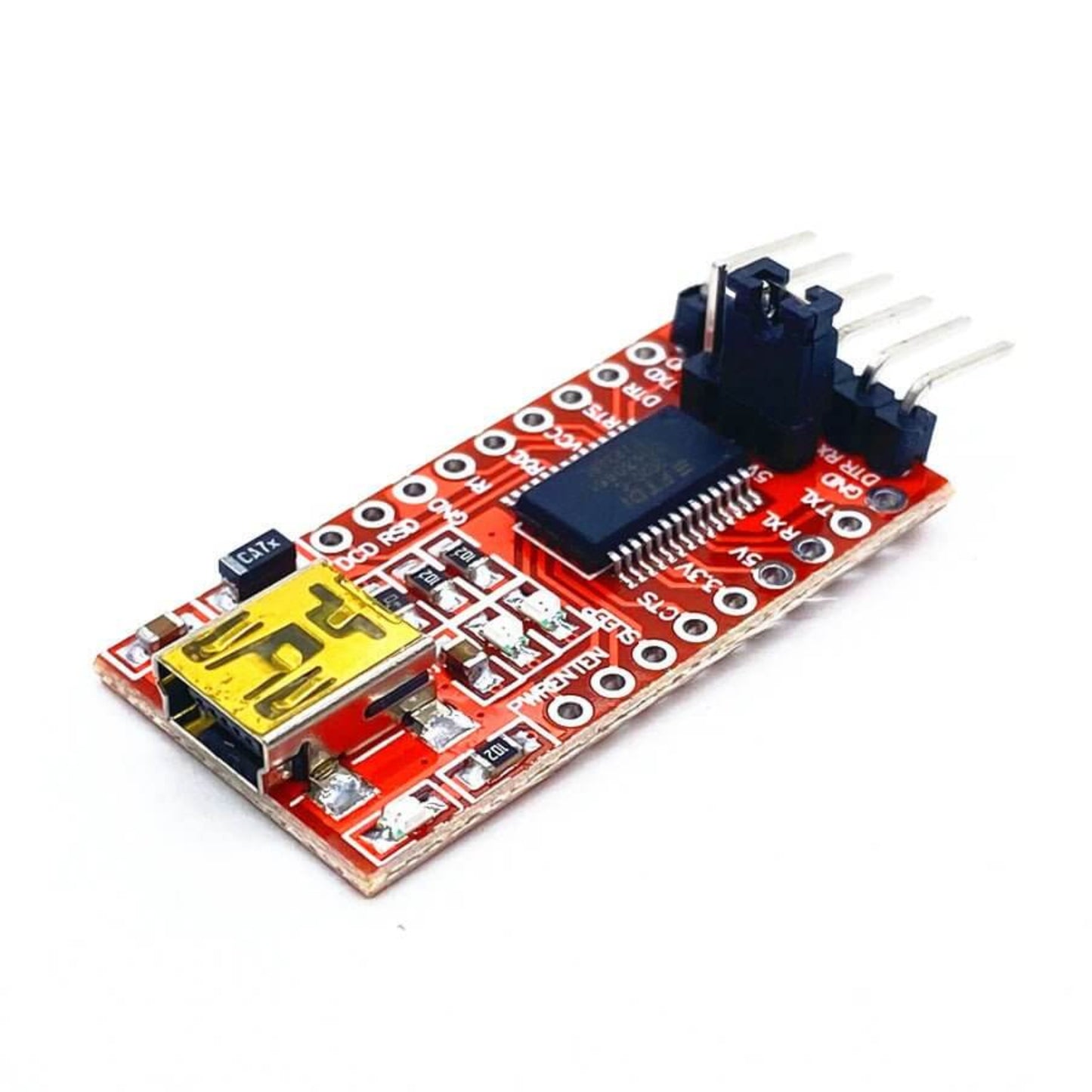 Compact FT232RL USB to TTL Serial Converter Module, ideal for 3.3V/5V microcontroller communication.