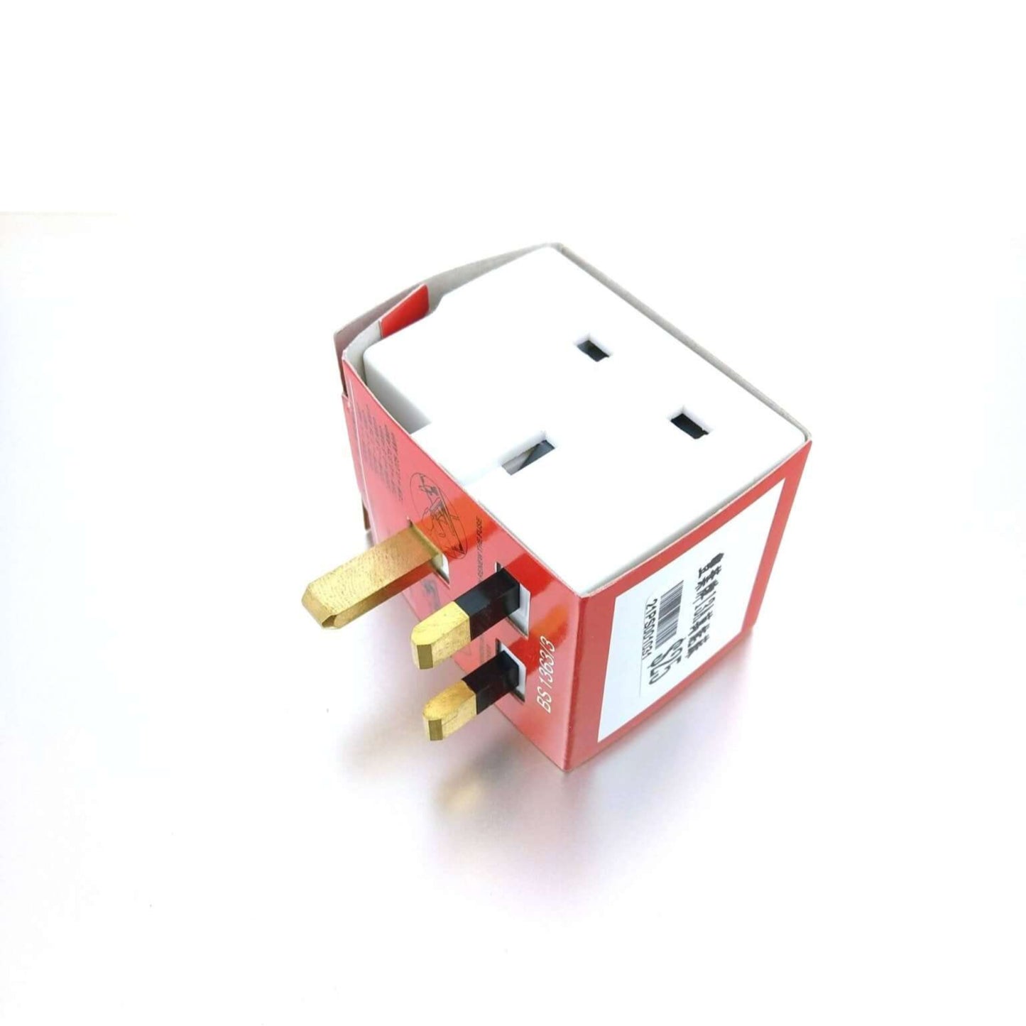 FYM UK 3 Pin Double Socket Splitter adapter with two sockets and three prongs, compliant with BS 1363/3 safety standards.