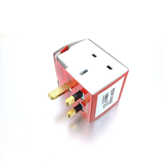 FYM UK 3 Pin Double Socket Splitter adapter with two sockets and three prongs, compliant with BS 1363/3 safety standards.