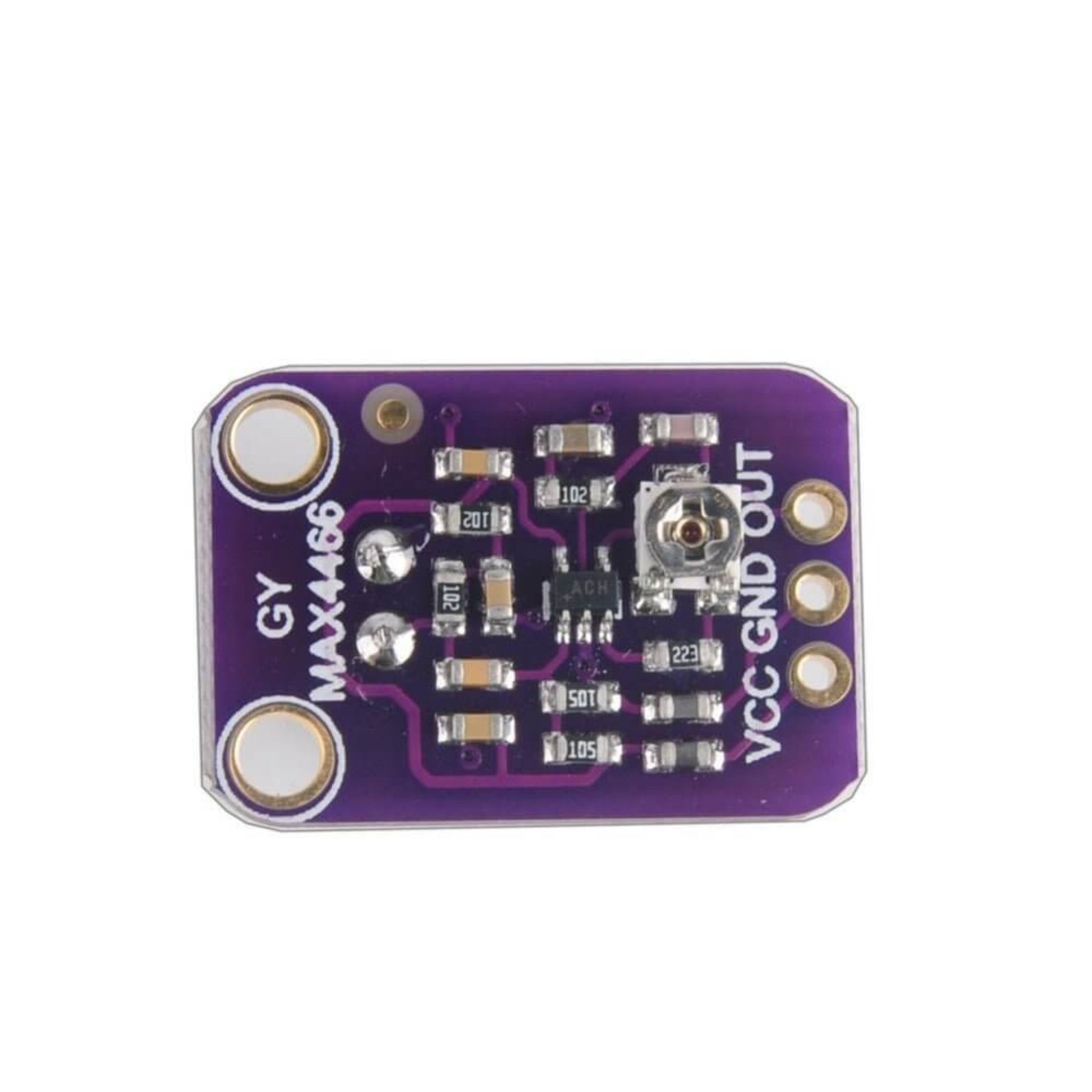 GY-4466 Electret Adjustable Microphone Amplifier Module MAX4466 circuit board with components and pins.