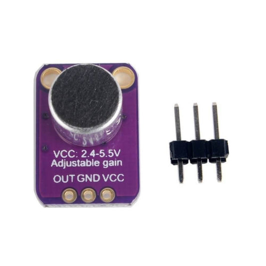 GY-4466 electret microphone amplifier module with adjustable gain and connection pins.