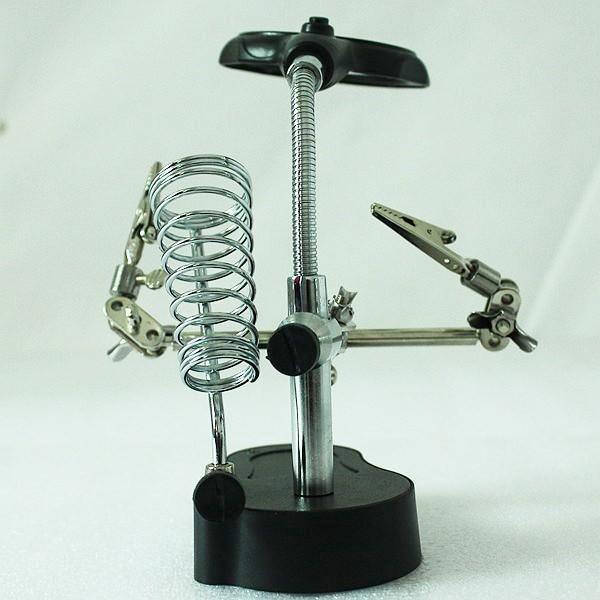 3.5X 12X magnifying glass tool with soldering iron stand and clips, ideal for jewelry and electronics work.