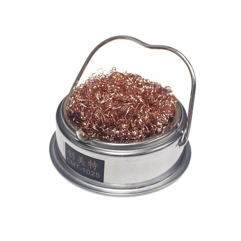 CMT-1025 stainless steel soldering iron tip cleaner with copper wire ball for efficient cleanup.