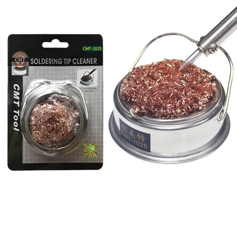 CMT-1025 stainless steel soldering iron tip cleaner with copper wire ball for efficient mess-free cleaning.