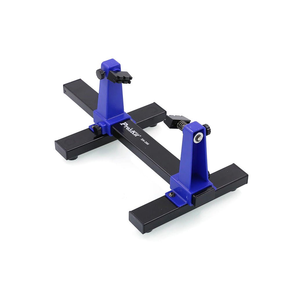 SN-390 PCB adjustable soldering clamp holder with retractable stand and 360-degree rotation for circuit board repair.