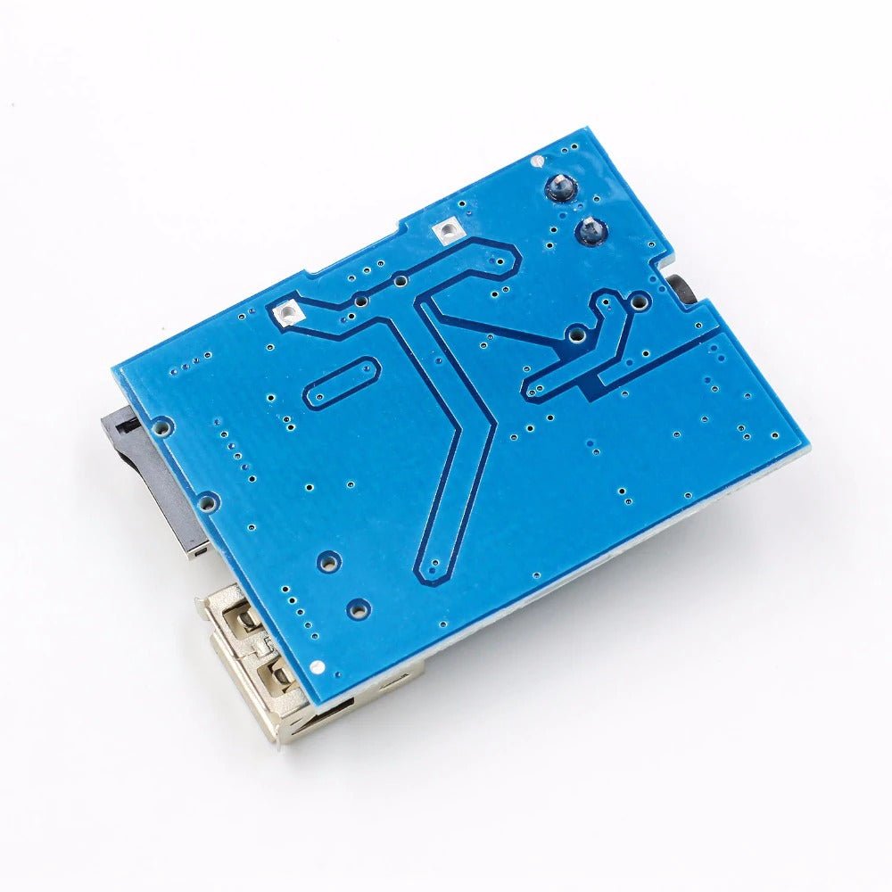 TF Card U Disk MP3 decoder board module with blue circuit design and connectors for audio applications.