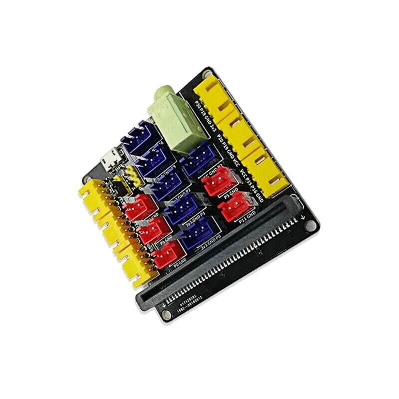 Micro:bit expansion board module with sensors and connectors for Python programming, 66mm x 66mm size.