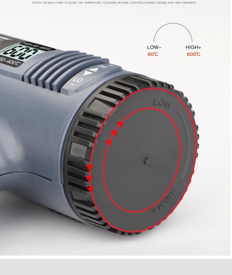 Close-up of adjustable temperature dial on 2000W Digital LCD Hot Air Gun for precise heat control from 60°C to 600°C.