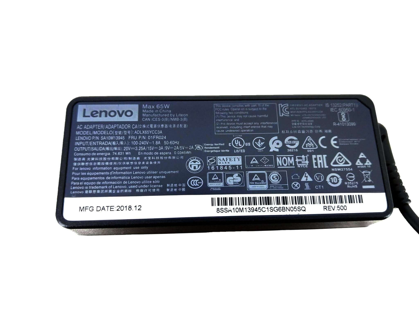 65W Type-C AC Adapter for Lenovo laptops, featuring OEM quality and compatibility with ThinkPad, Yoga, and IdeaPad models.