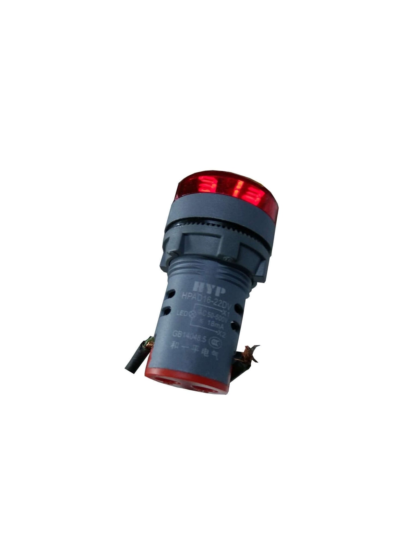 LED warning light with red indicator for AC voltage applications, used in power and telecommunication systems.