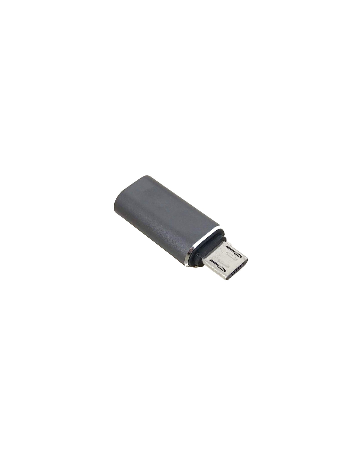 USB-C female to Micro USB male adapter showcasing its compact design for charging and data-sync.