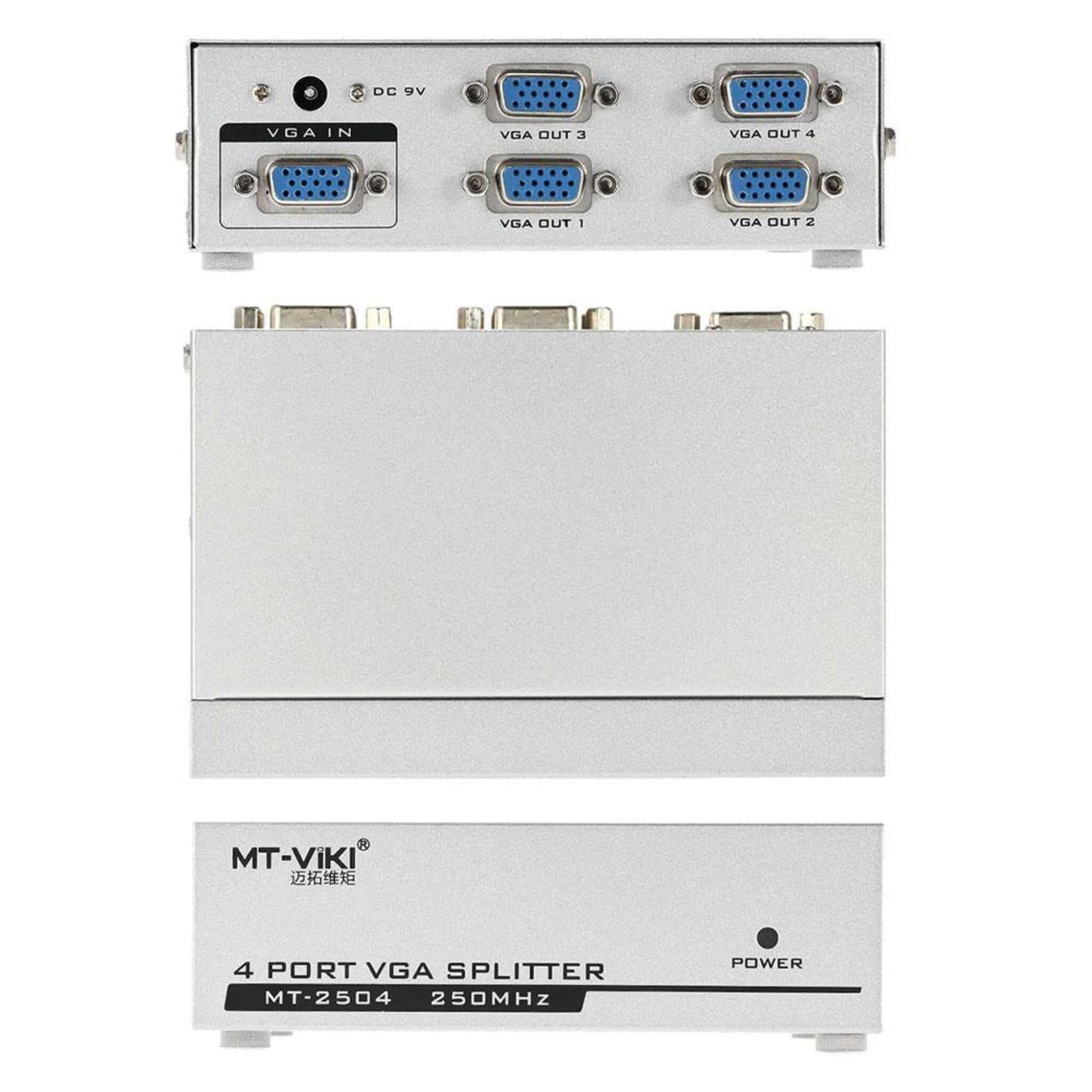 MT-VIKI MT-2504 4-Port VGA Splitter with VGA input and four output ports for high-resolution displays