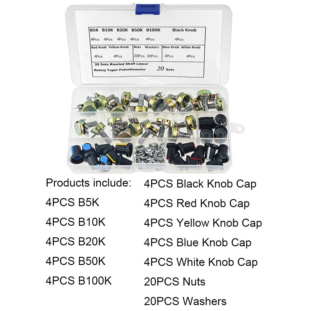 20PCS Single Potentiometer Kit B5K/10K/20K/50K/100K