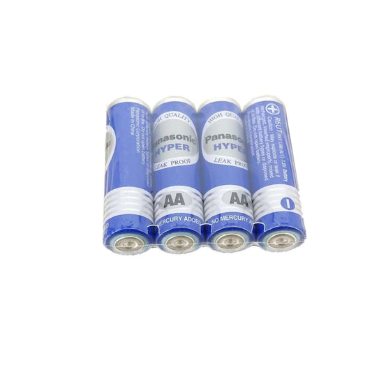 Panasonic Hyper Manganese AA batteries pack of 4, high energy output, leak-proof design, ideal for devices.