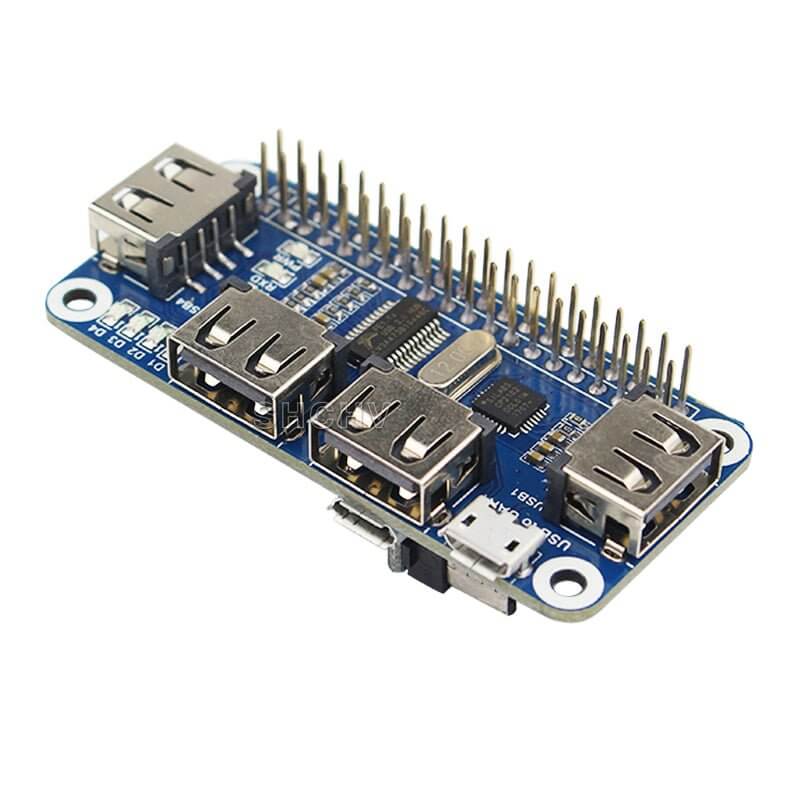 4-port USB hub for Raspberry Pi, featuring USB to UART converter, designed for Pi Zero.