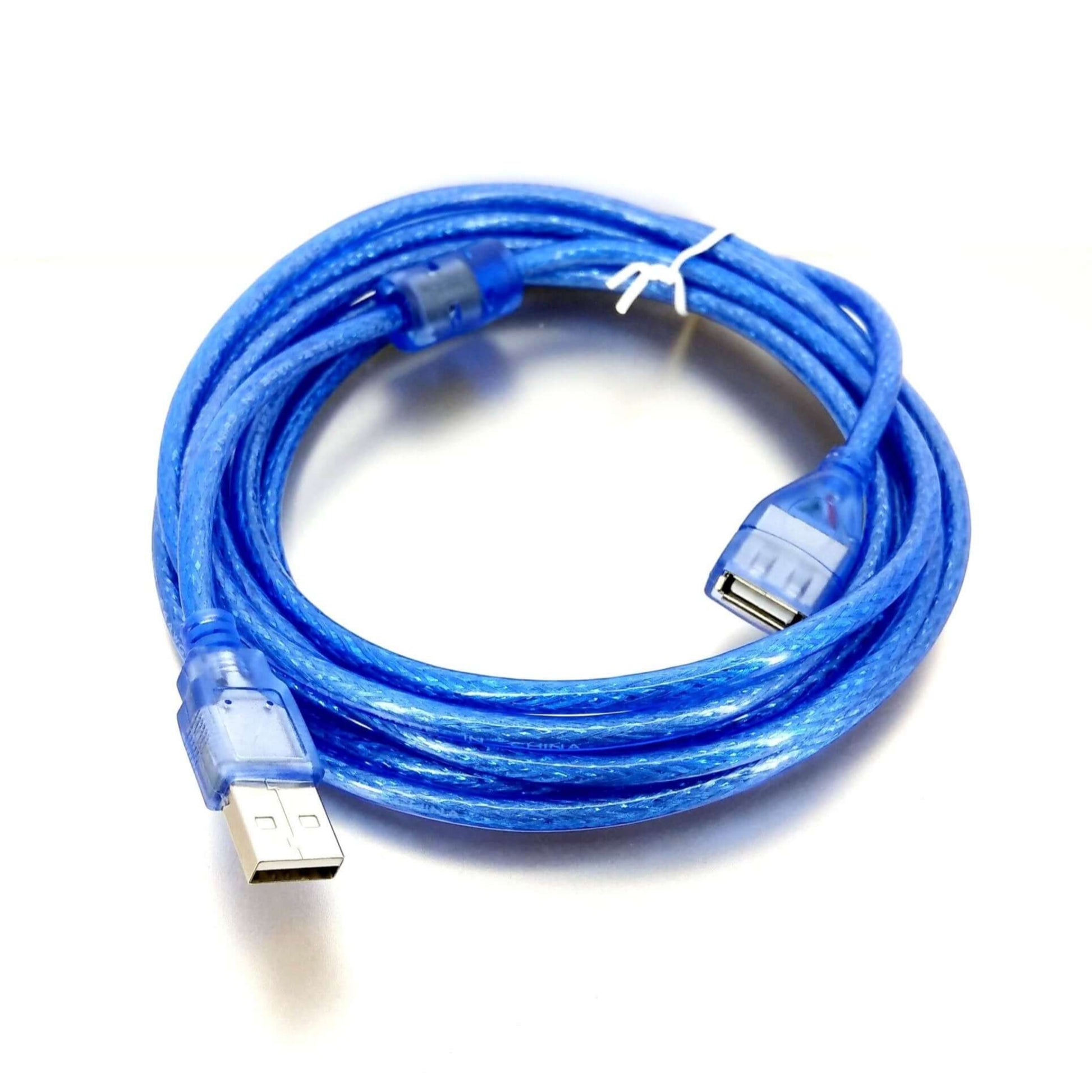 Blue USB 2.0 extension cable, A male to female, available in 1.5M, 3M, and 5M lengths for data transmission.