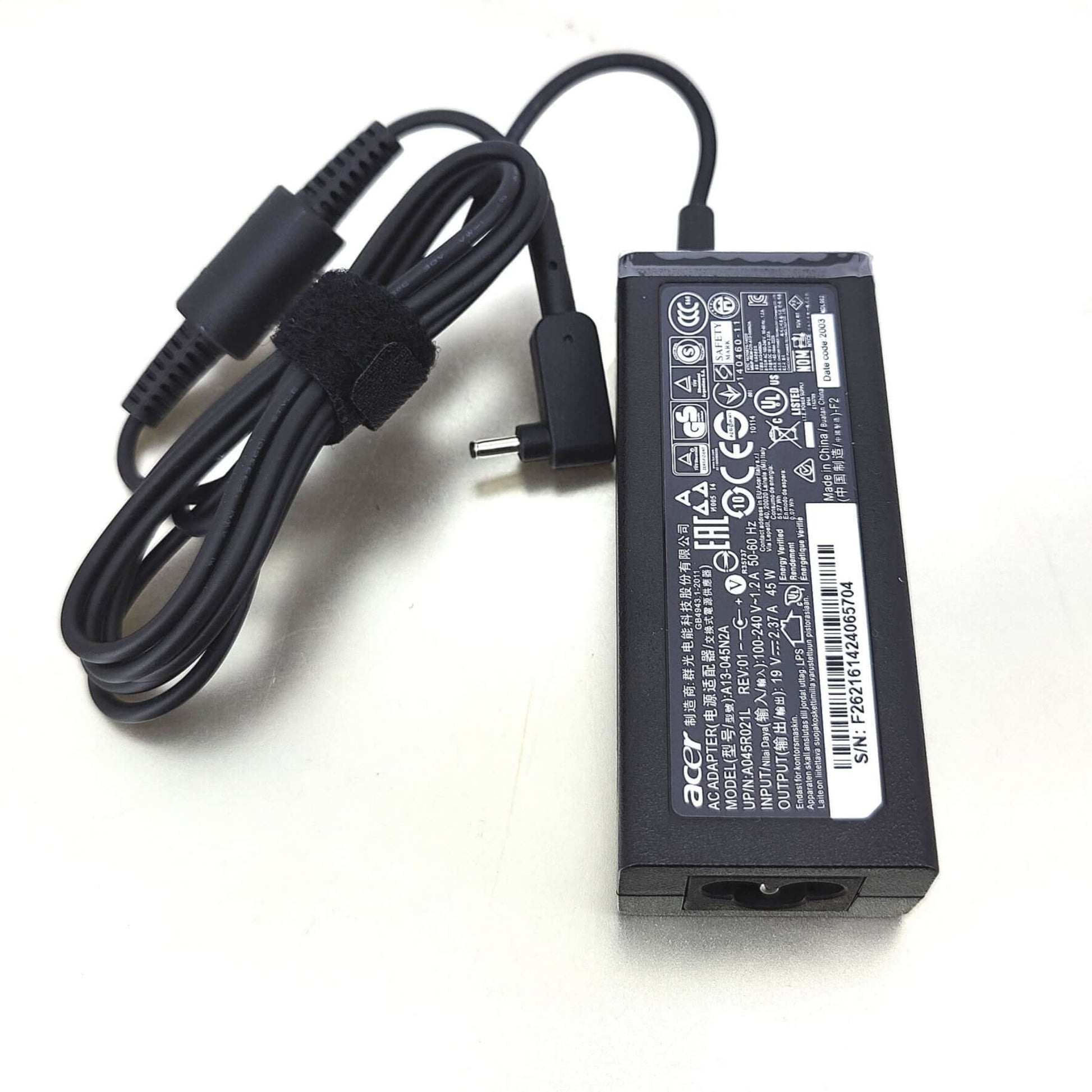 Acer 19V 2.37A notebook charger with 3.0mm x 1.1mm connector, compatible with Acer Swift laptops.