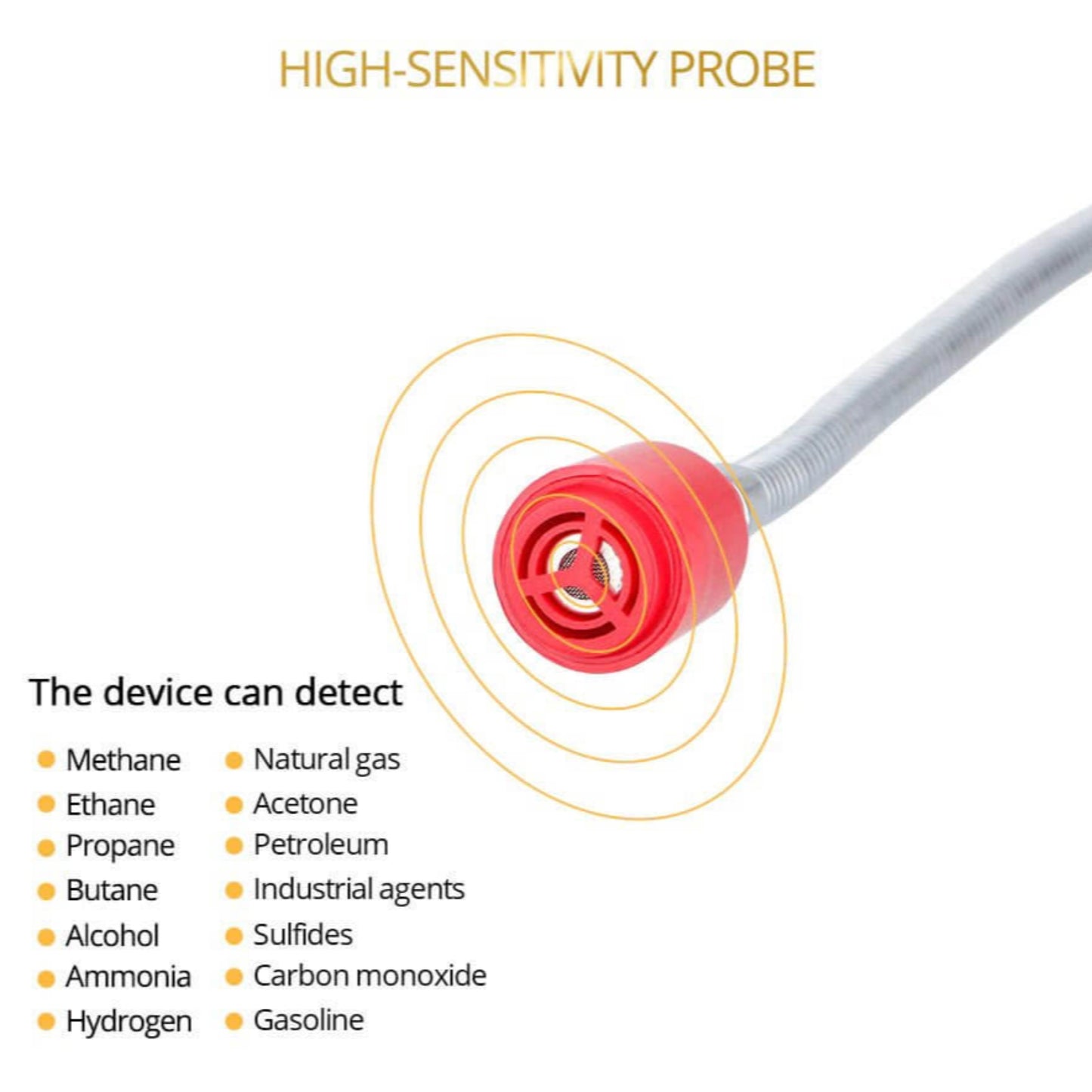 AS8800L high-sensitivity probe detects methane, natural gas, propane, and more combustible gases.