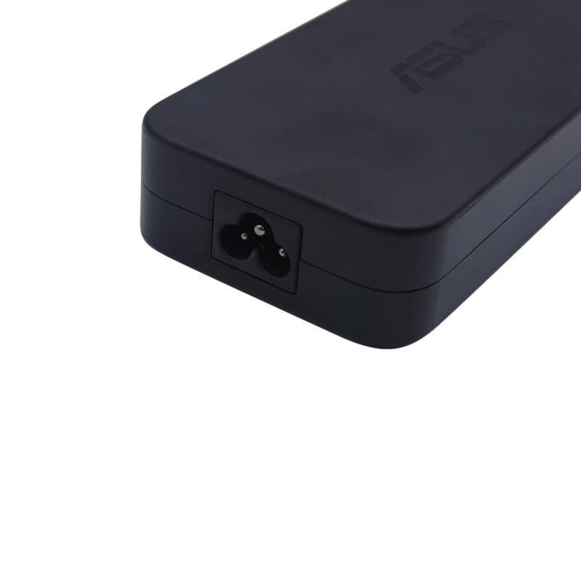 Close-up of ASUS laptop charger with a 3-prong power input connector.