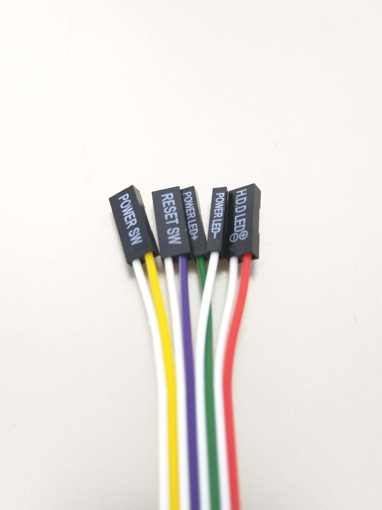 ATX PC computer case power and reset switch cable set with LED kit, including multicolored connectors.