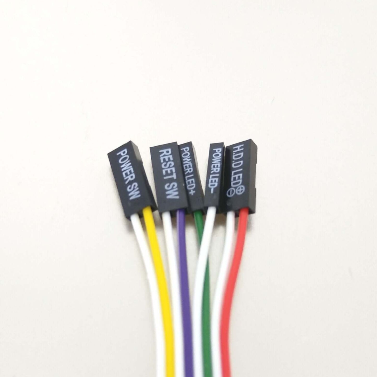 ATX PC computer case power and reset switch cable set with LED kit, including multicolored connectors.