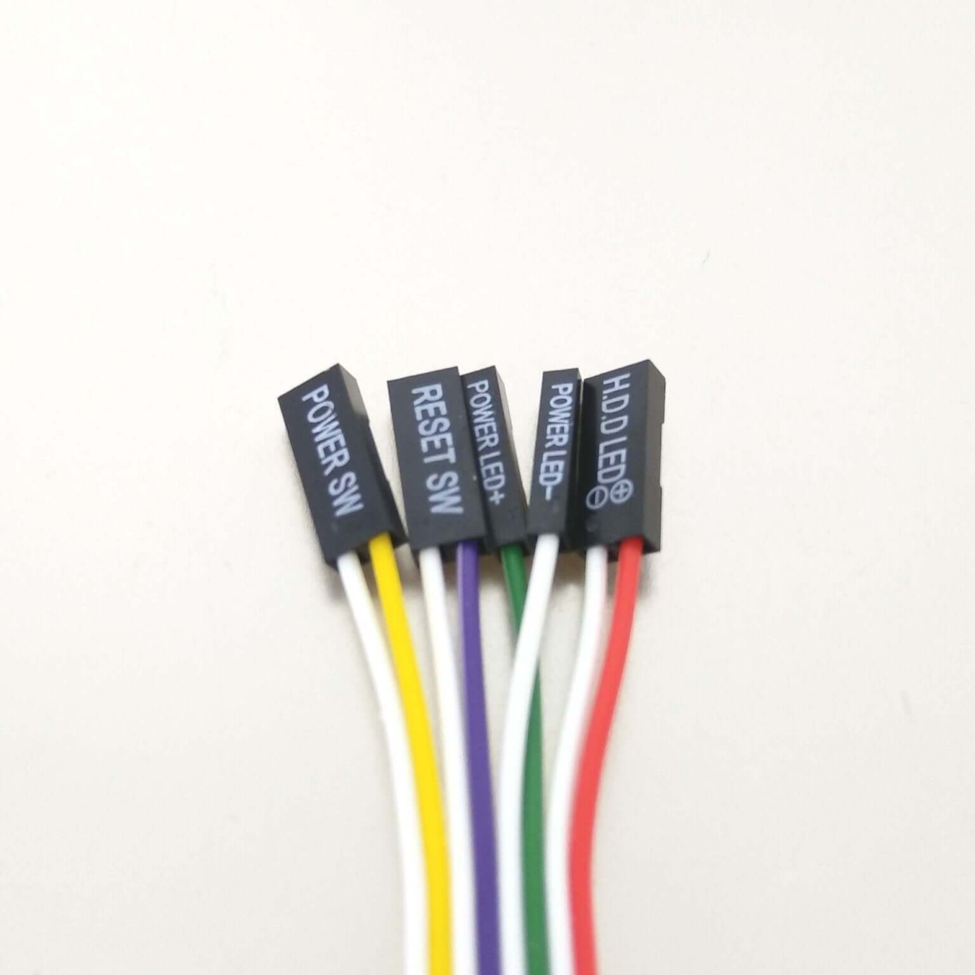 ATX PC computer case power and reset switch cable set with LED kit, including multicolored connectors.
