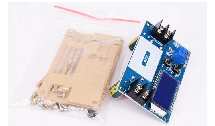5A Boost Converter with LCD display, model ZK-S5X, showcasing components in a package for electronic applications.