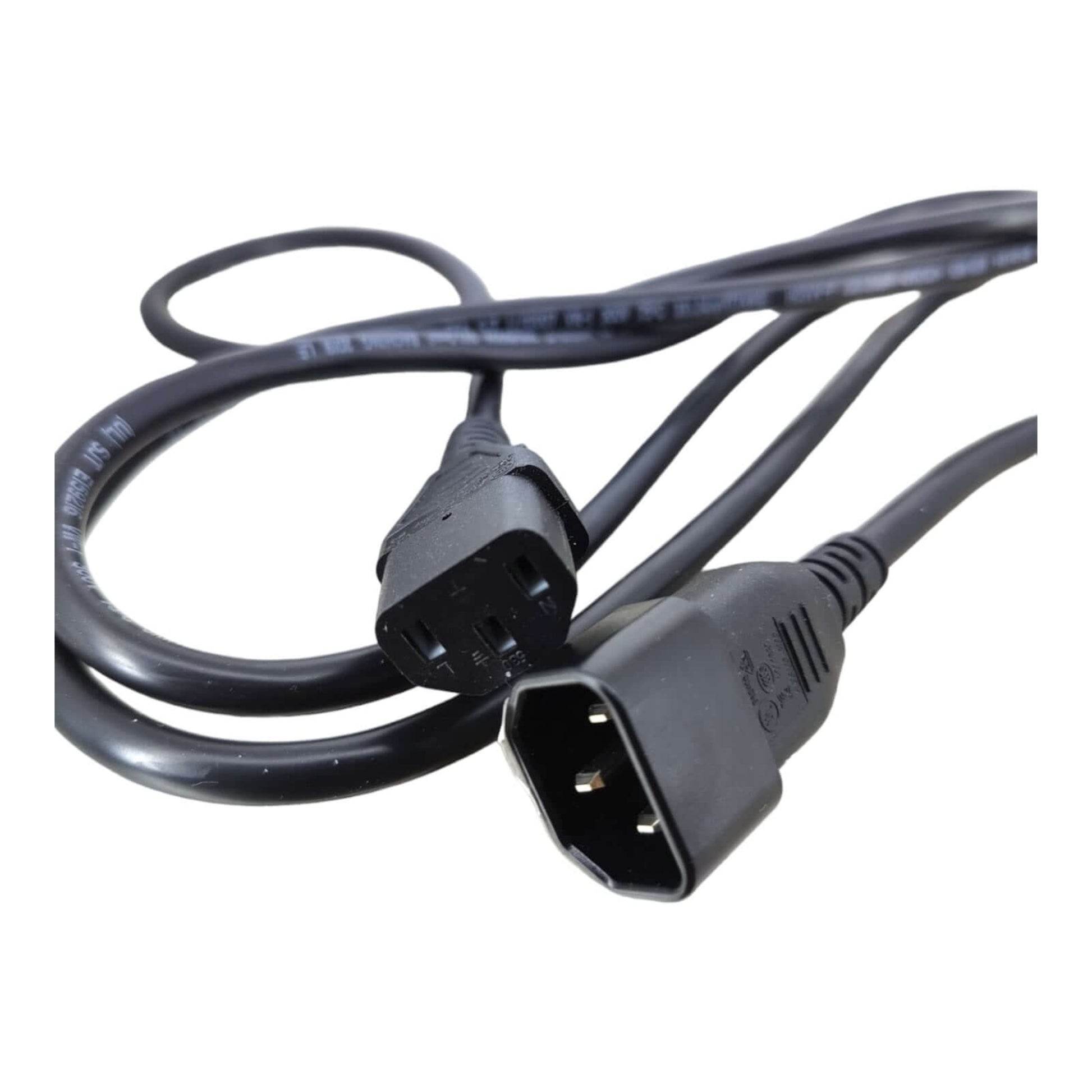C13 to C14 power extension cable showing connectors, ideal for extending reach of servers and computers.