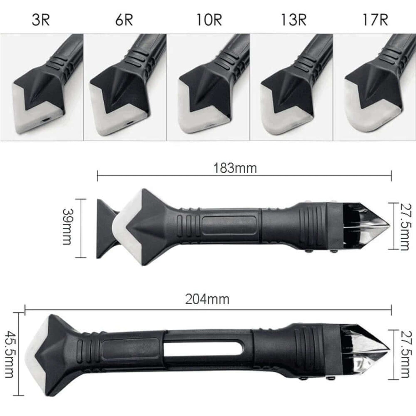 3 in 1 rubber silicone remover tool set showing interchangeable pads: 3R, 6R, 10R, 13R, 17R for home repair projects.