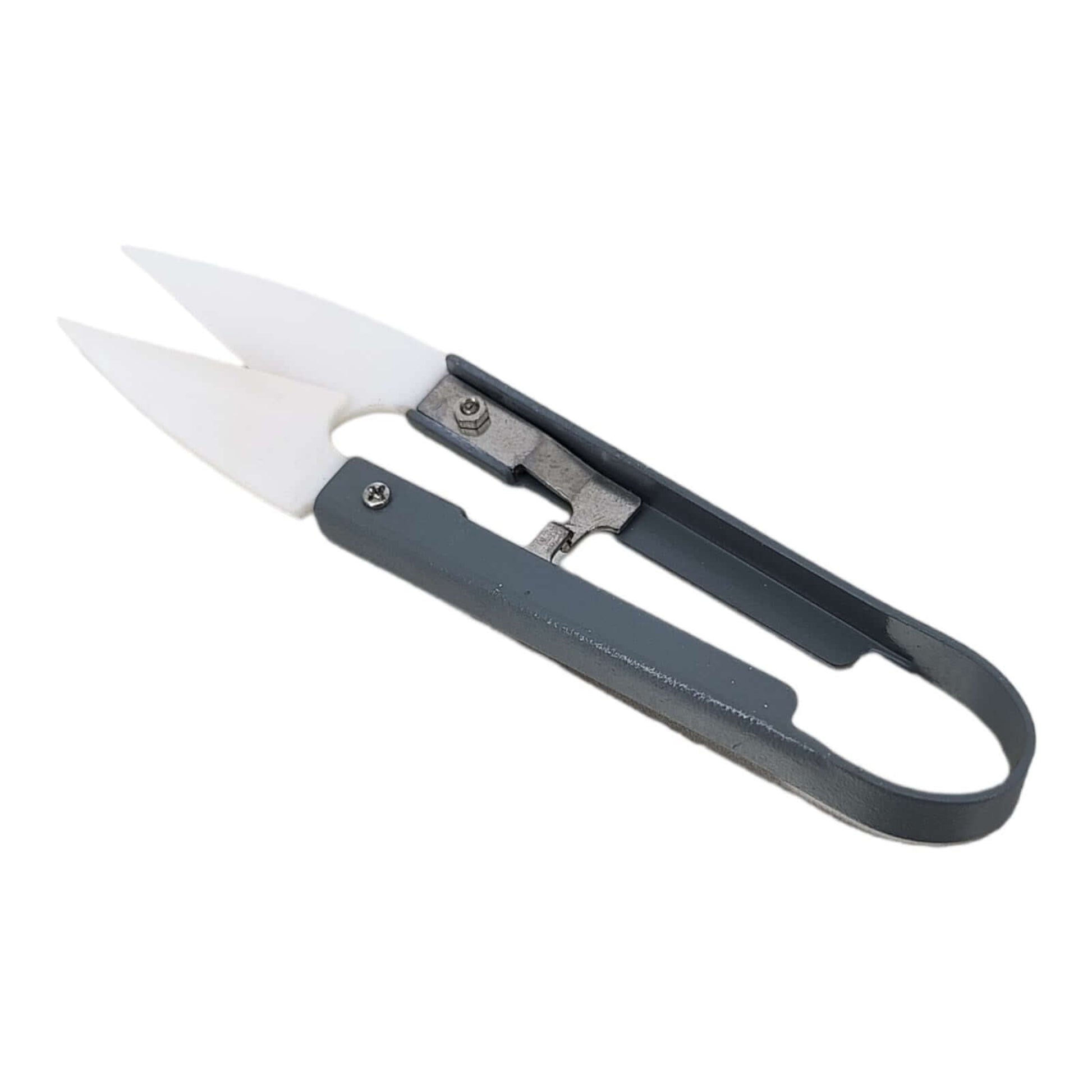 White ceramic blade U-shaped cross-stitch scissors for sewing, embroidery, and everyday use.