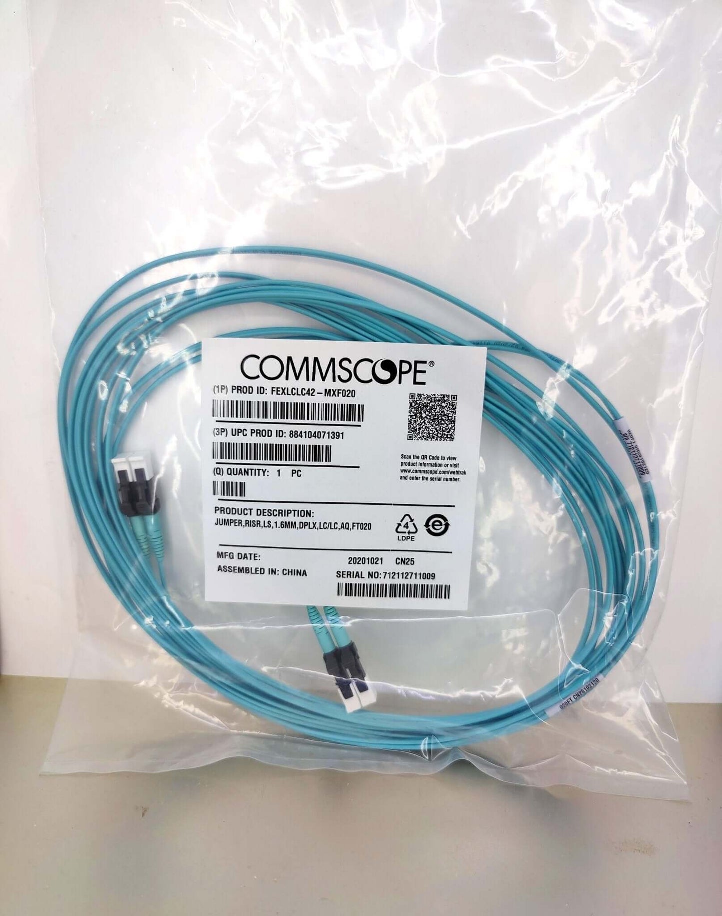 CommScope OM4 LC/UPC Duplex Fiber Patch Cable - 3ft Aqua Riser - Sun Cheong Computer Company Limited