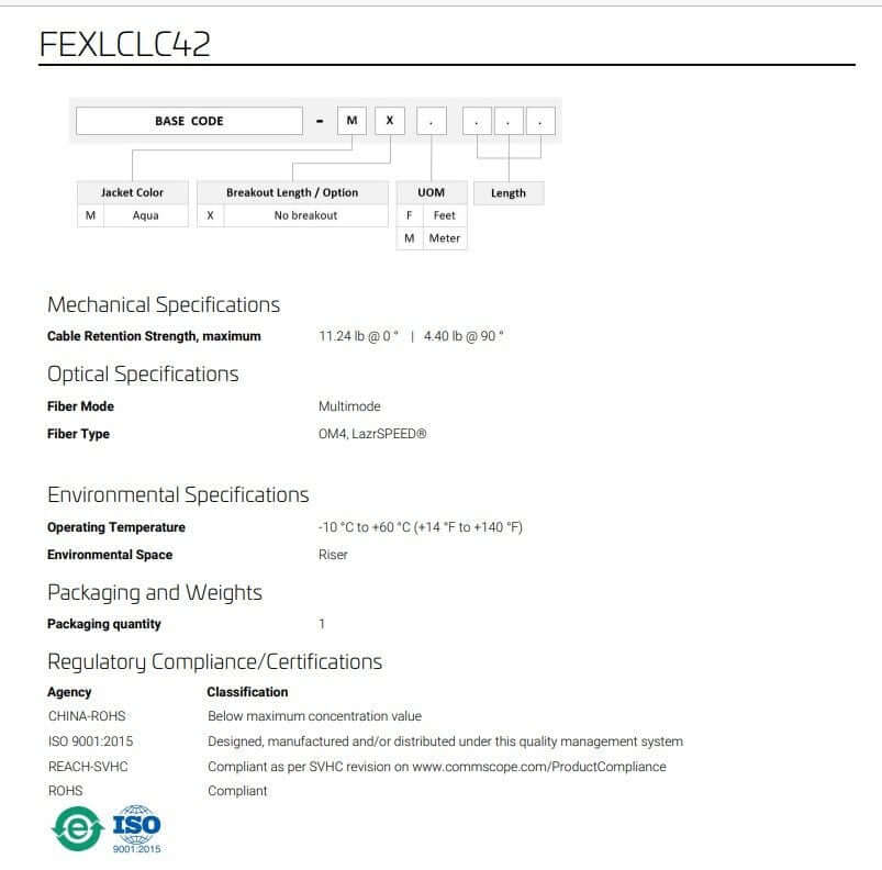 CommScope OM4 LC/UPC Duplex Fiber Patch Cable - 3ft Aqua Riser - Sun Cheong Computer Company Limited