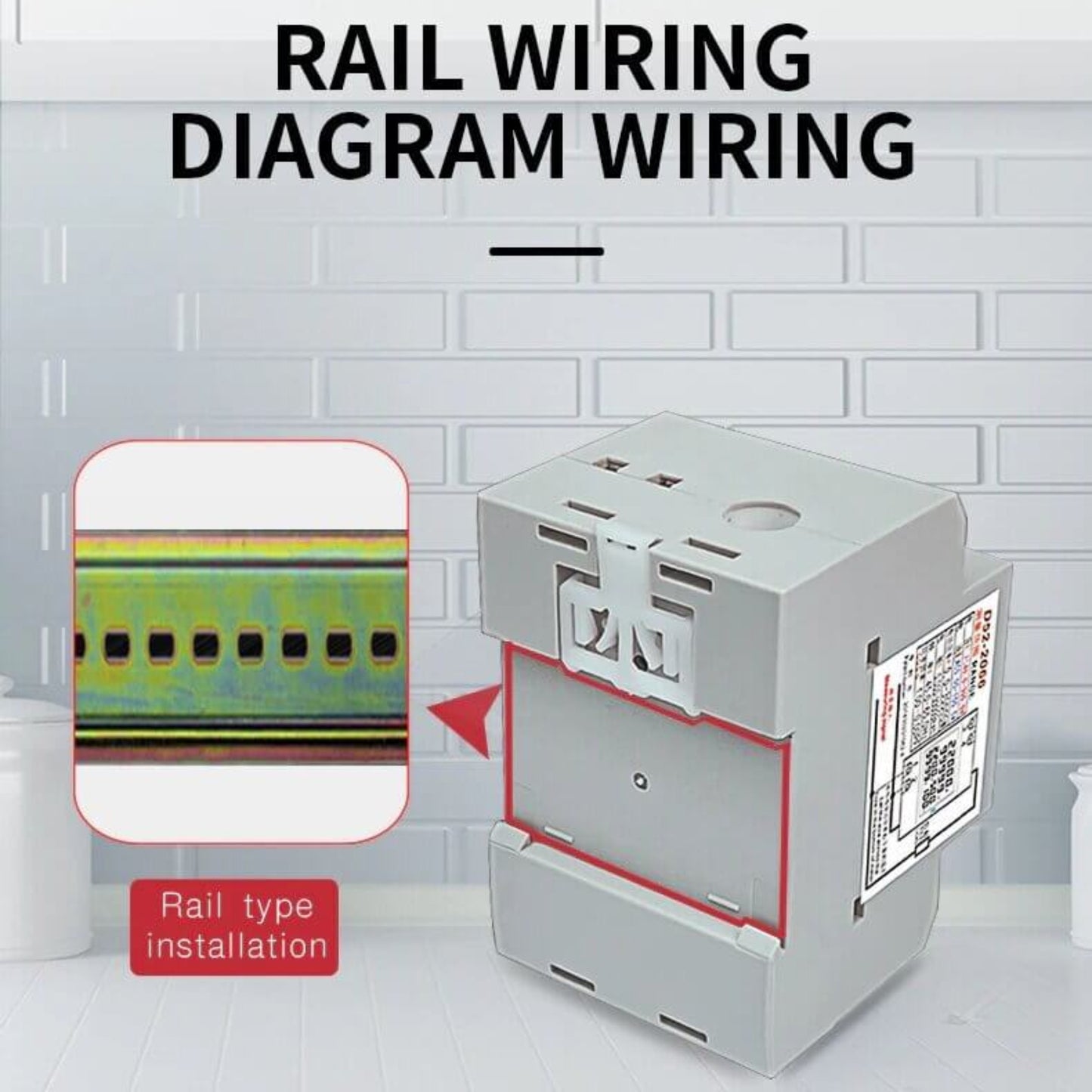 Close-up of the D52-2066 meter showing the DIN rail type installation for a distribution box.