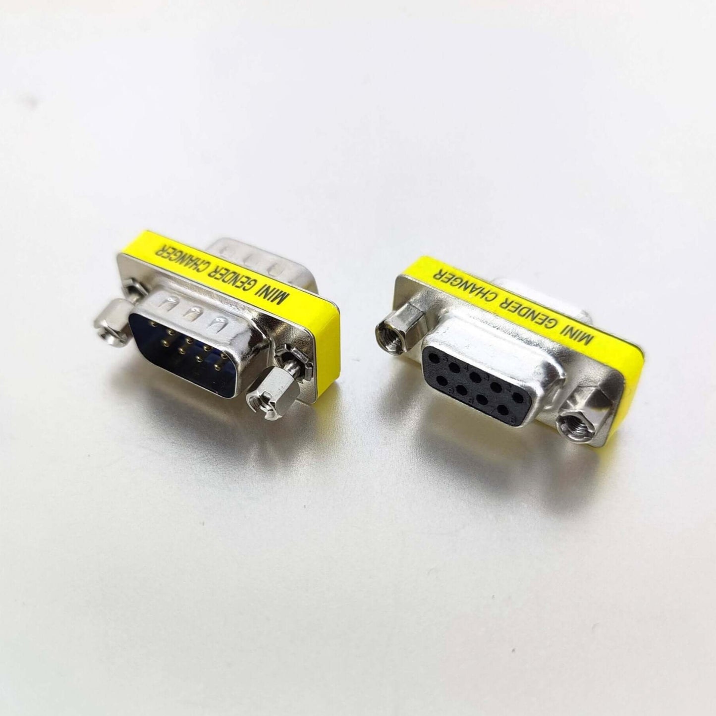 DB9 Mini Gender Changer Adapter, 9-pin RS232, female to female and male to male connectors.