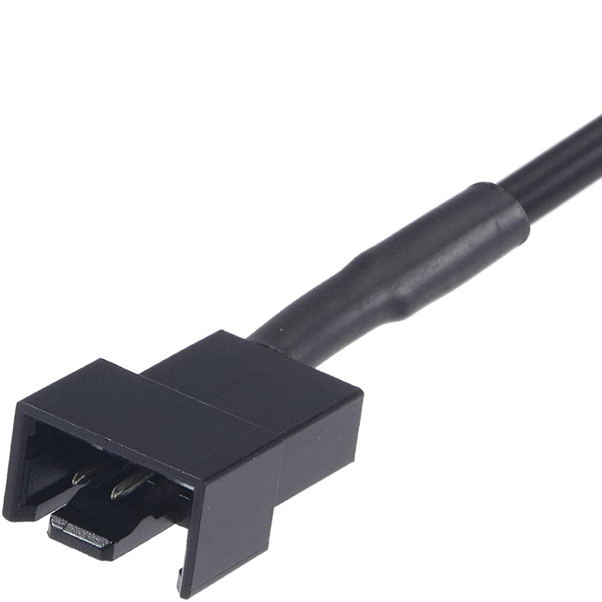 Close-up of DC 5.5x2.1mm female to 3/4 pin fan power adapter cable, 285mm length.
