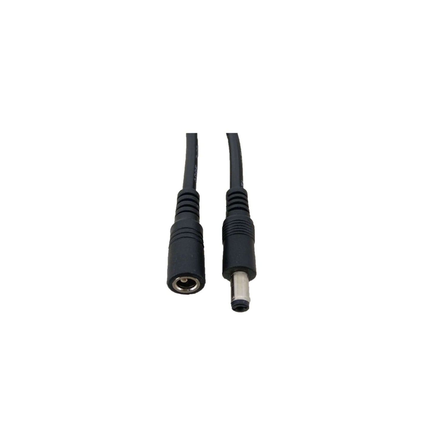 Black 18AWG DC power extension cable with 5.5x2.1mm male and female connectors.