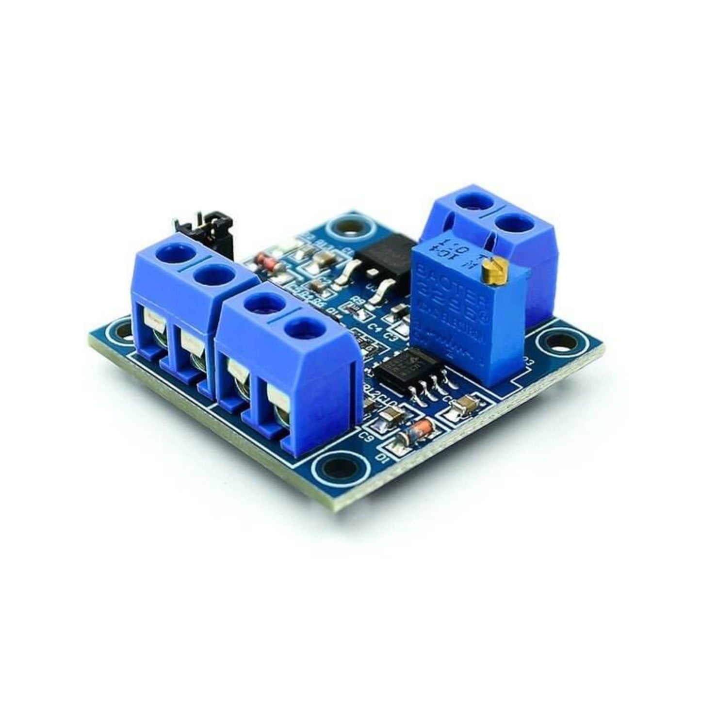 Side profile of the LC-LM358-PWM2V digital to analog signal converter highlighting its compact electronic components.