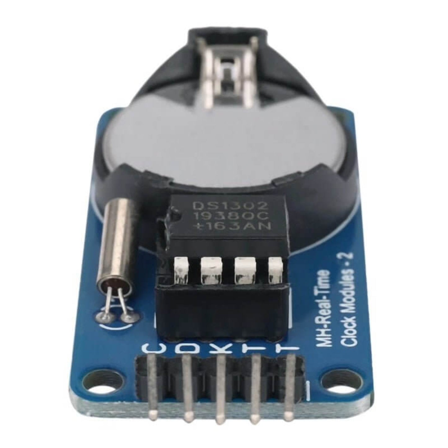 DS1302 Real Time Clock Module for Arduino, features blue circuit board and battery connection.