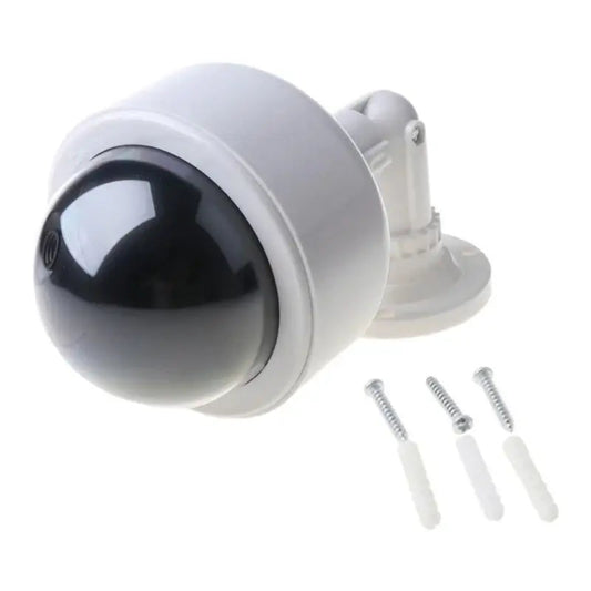 Fake dummy CCTV camera with included mounting screws and wall plugs for easy installation.