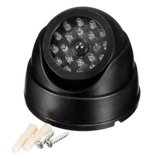 Dummy Dome Security Camera with Flashing LED - Indoor/Outdoor with mounting screws and wall anchors.