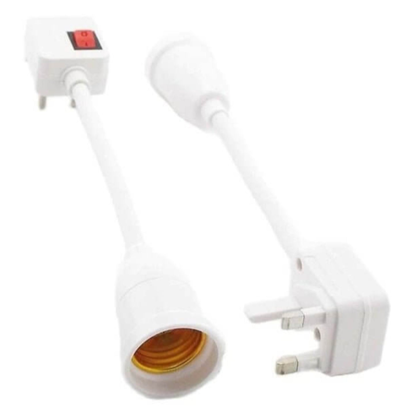 UK Plug to E27 Lamp Holder Adapter with built-in switch for LED bulbs, ideal for versatile lighting solutions.