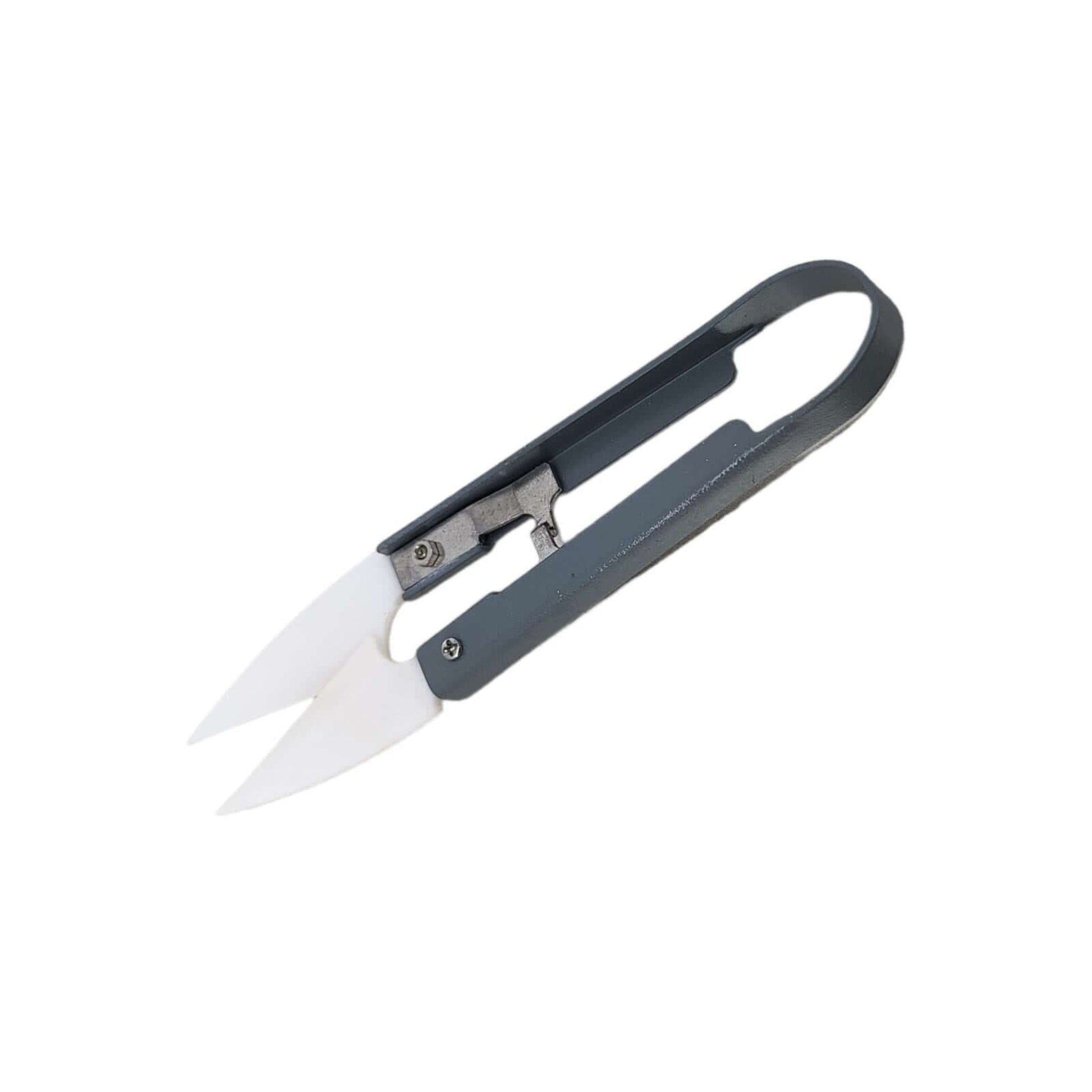 Portable U-shaped ceramic cross-stitch scissors ideal for cutting thread, yarn, and for home sewing.