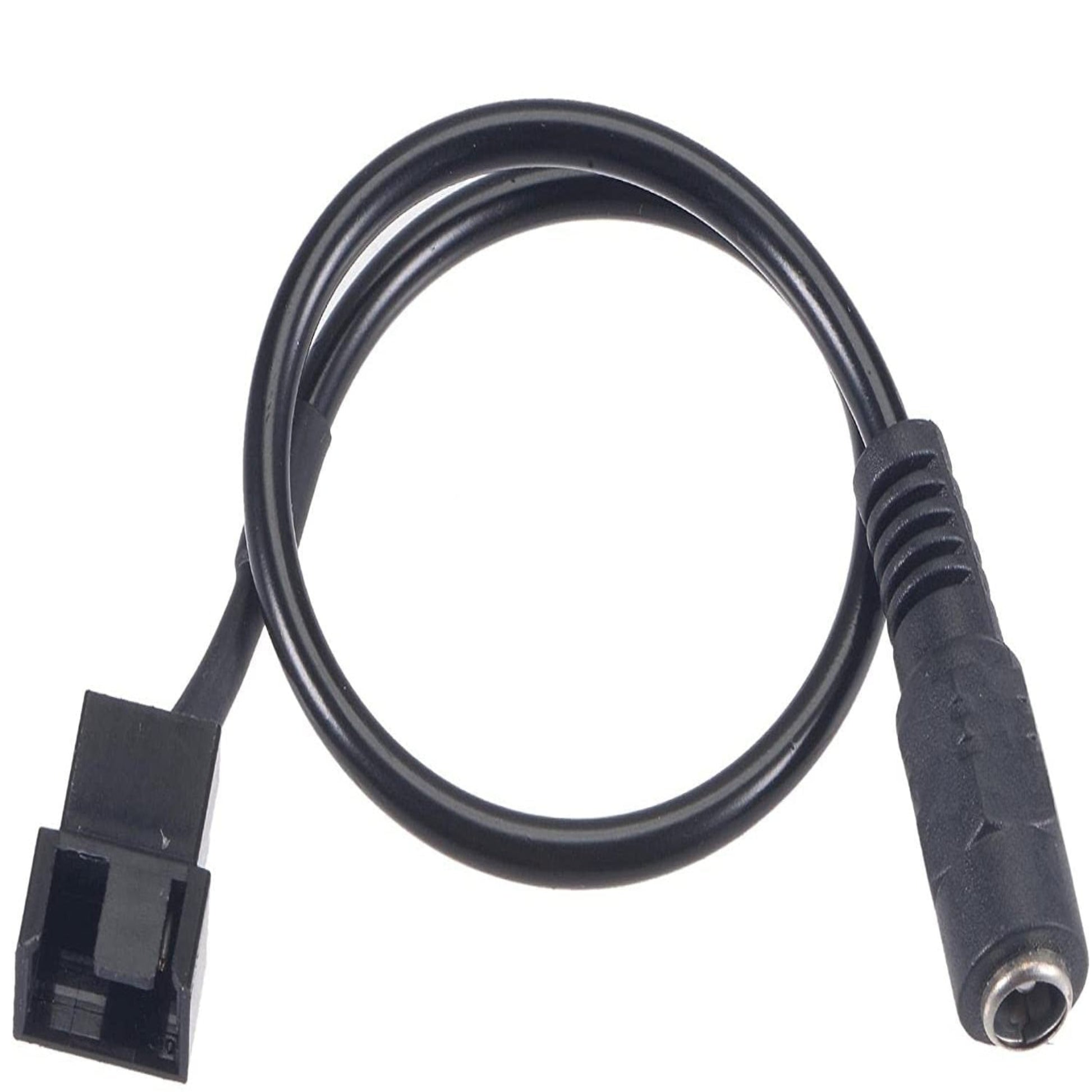 Looped 285mm DC 5.5x2.1mm female to 3/4 pin fan power adapter cable.