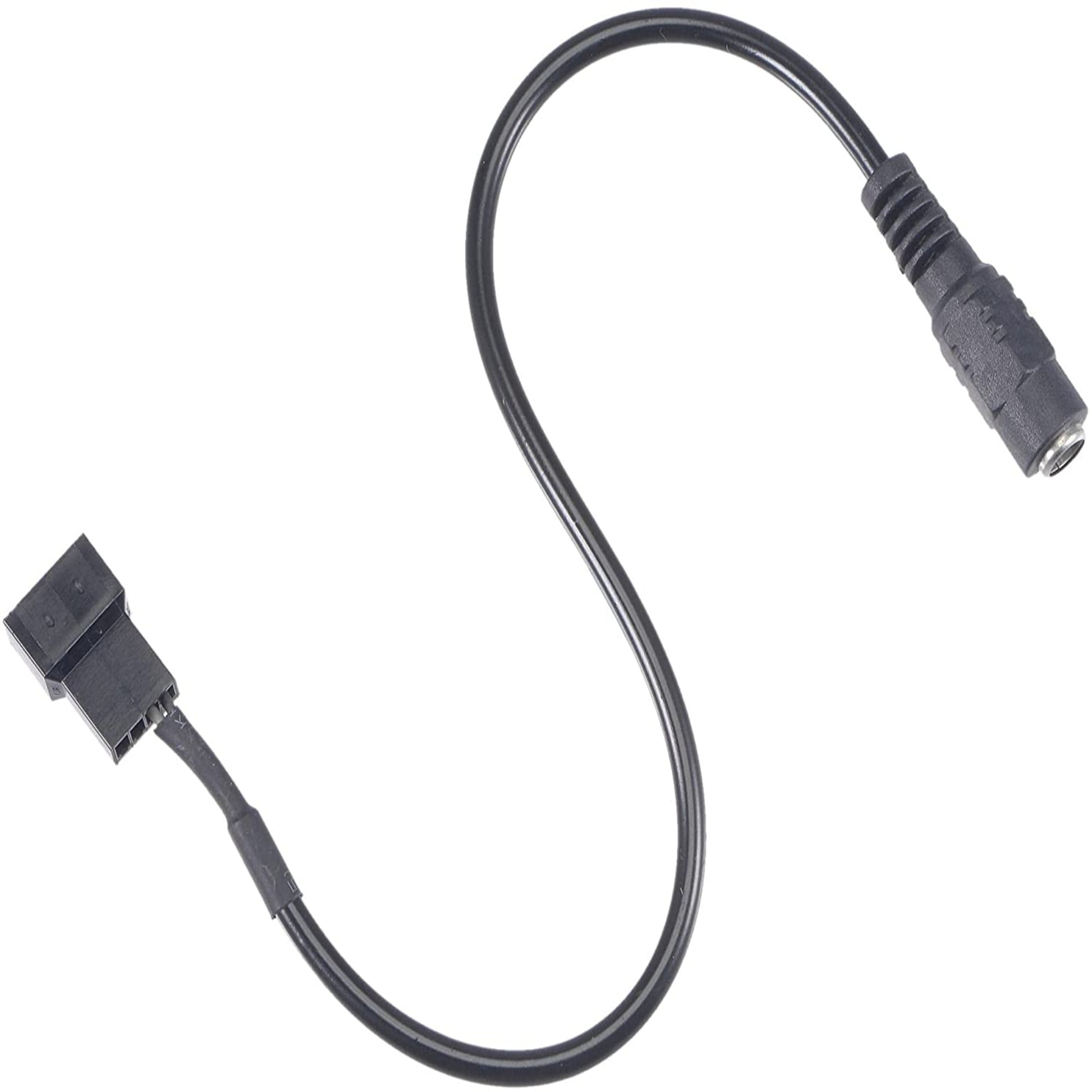 S-shaped 285mm DC 5.5x2.1mm female to 3/4 pin fan power adapter cable for PC fans.
