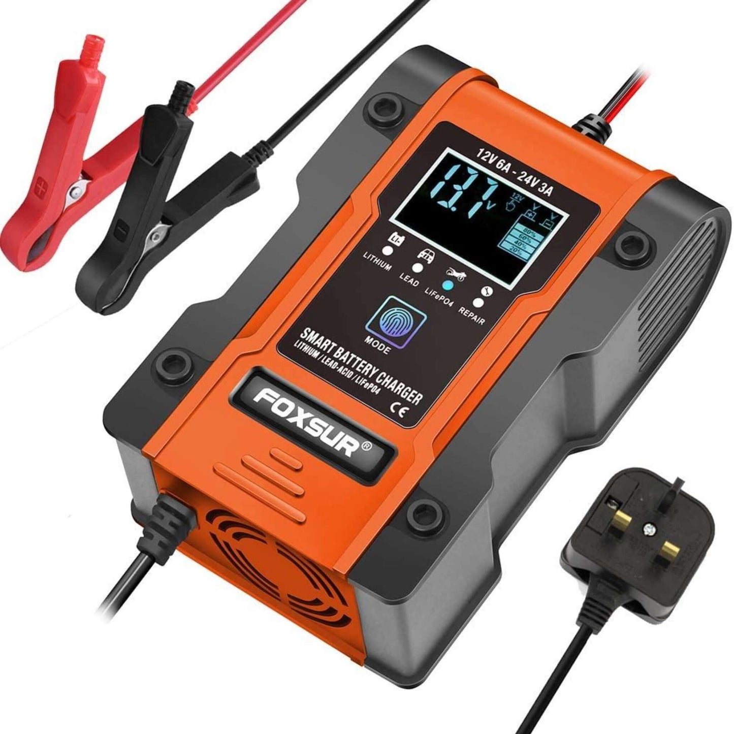 Foxsur 12V/24V 7-Stage Smart Car Battery Charger & Maintainer with UK plug