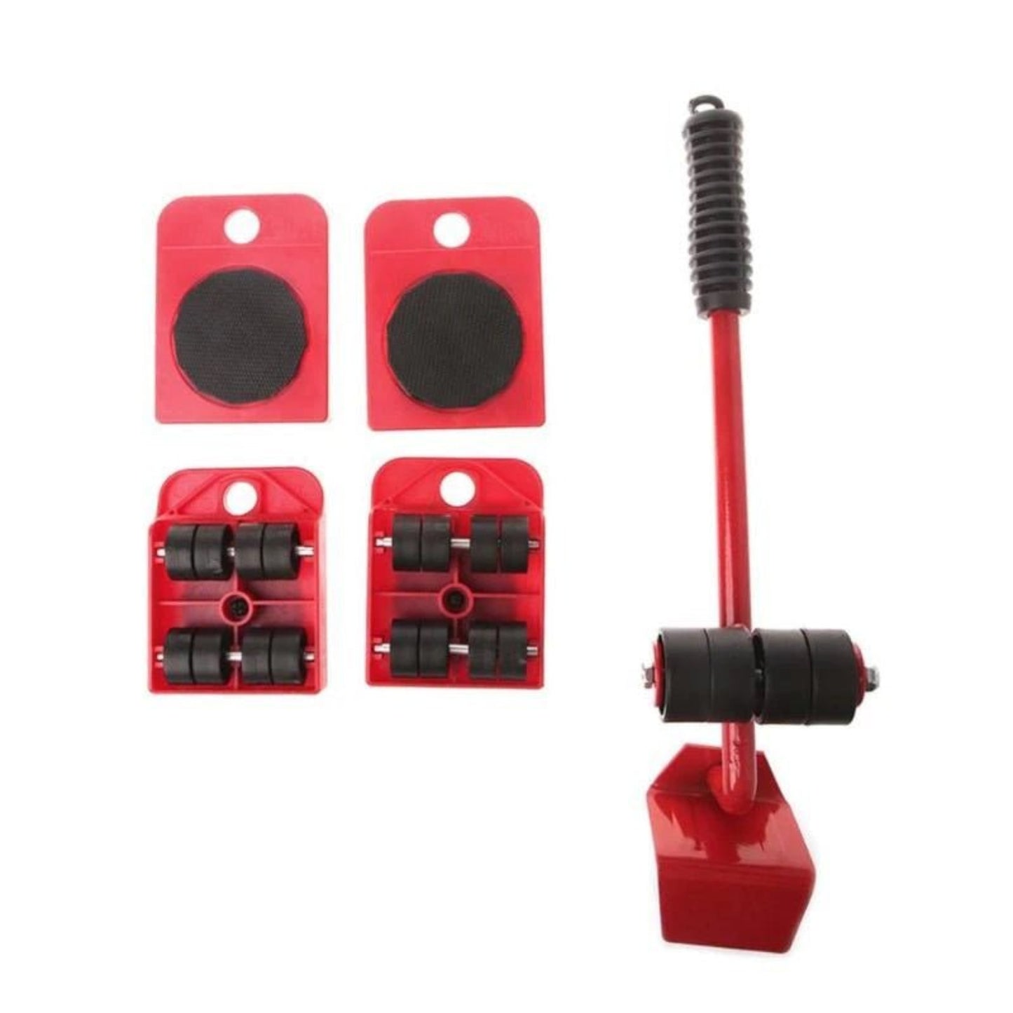 Heavy duty furniture mover tool set featuring rollers and lifter for easy relocation of heavy items.