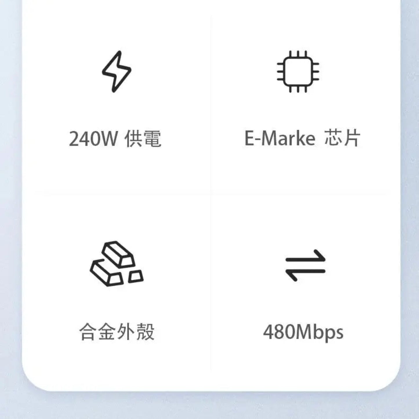240W fast charging and E-Marker chip features for Hagibis USB-C to USB-C cable.